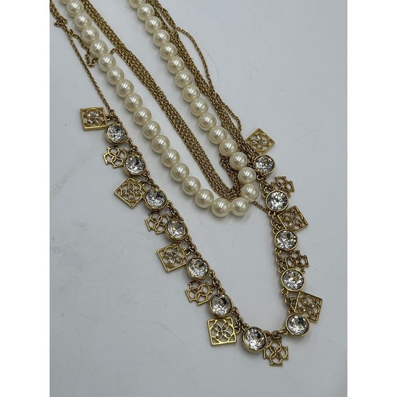 Ann Taylor Faux Pearl Rhinestone Six-Strand Statement Runway Necklace $90 MSRP - Picture 7 of 11